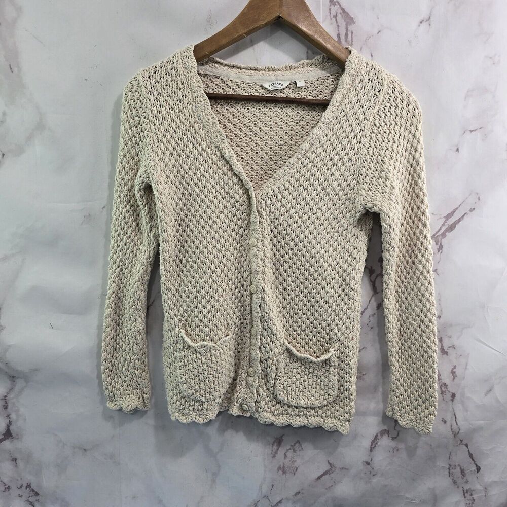 Fat Face Sweater Womens XS Beige Cardigan Linen Cotton Button Knit Coquette